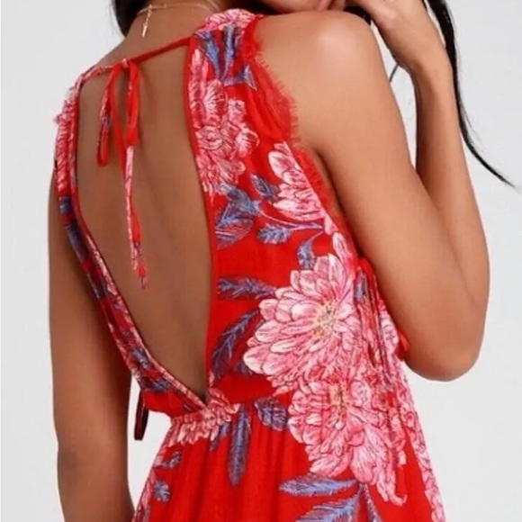 FREE PEOPLE Marnie Floral Peony Lace Wrap Dress Tunic Top Beach Cover Up Tie Bow - Picture 5 of 15